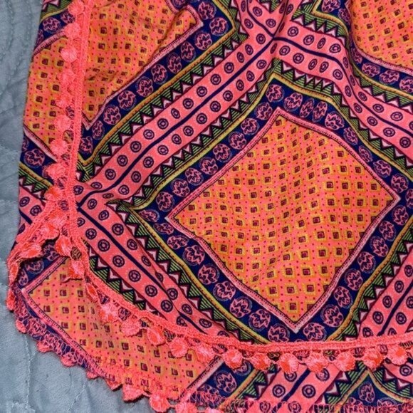 Boho Tribal Print Womens Shorts XL/XG (15-17) Coral Combo 100% Polyester Elastic - Picture 7 of 11